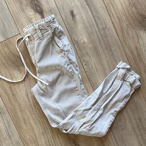 PAIGE Christy Vintage Warm Sand Drawstring Waist Cuffed Ankle Long Pants